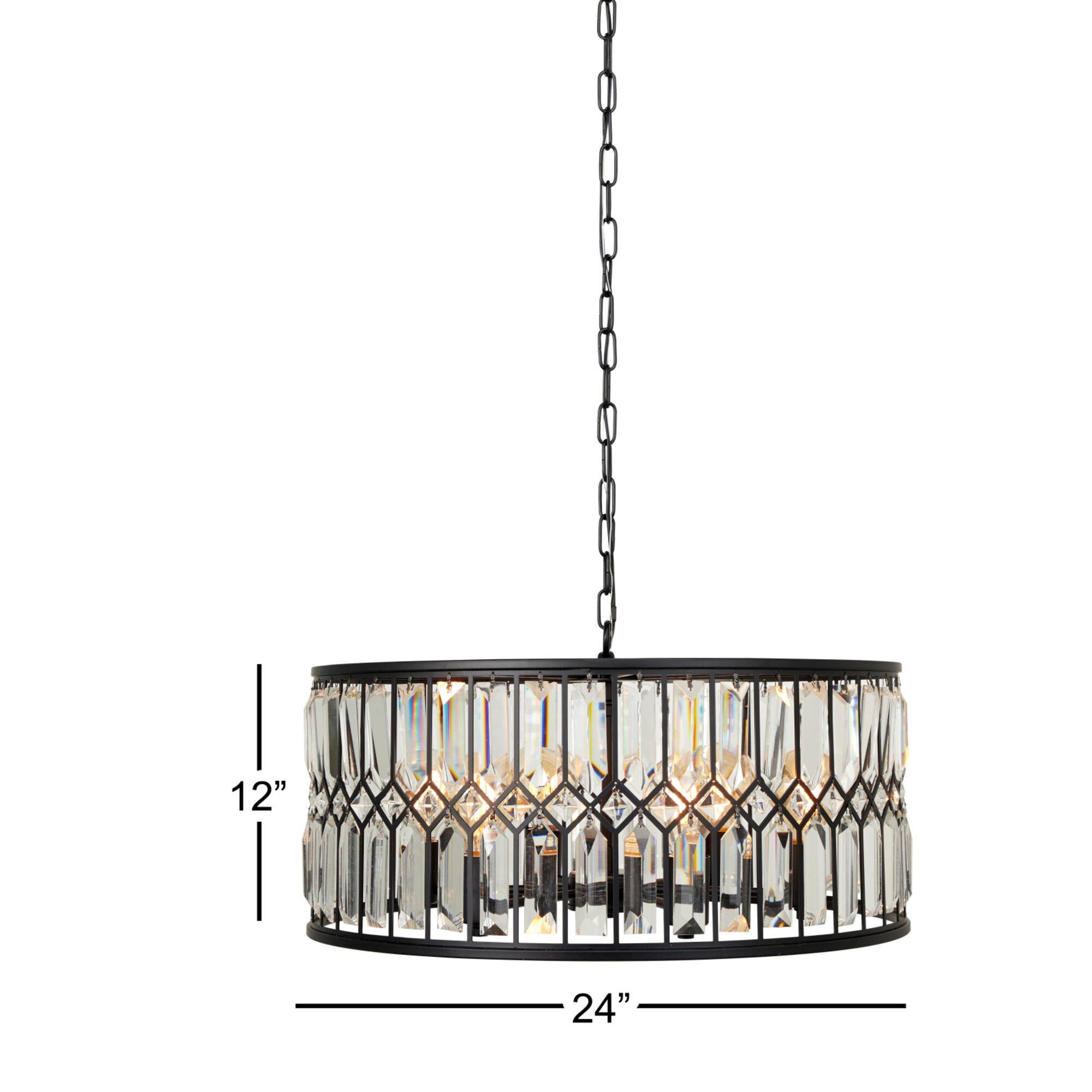 Black Iron Glam Drum Chandelier, 13" x 24" x 24"